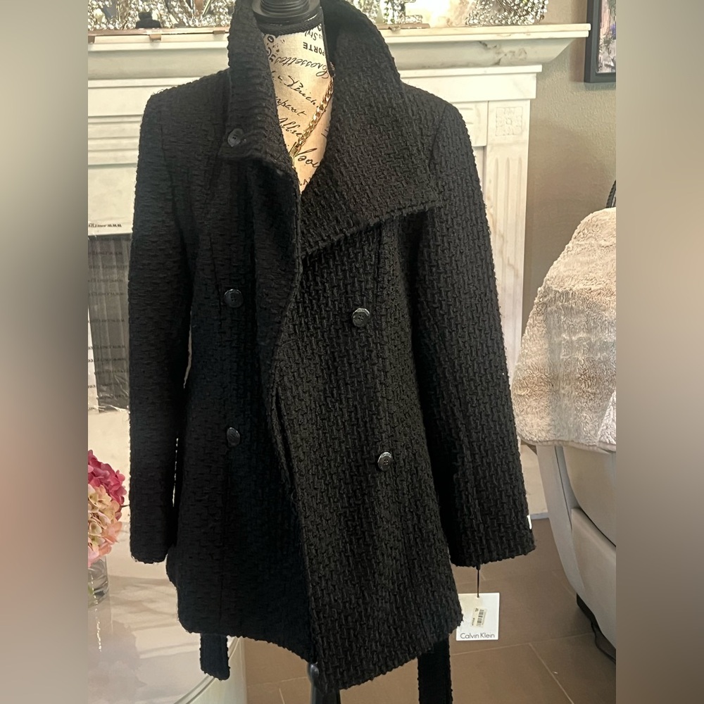🆕 Calvin Klein Women's Black Basket woven Coat - Picture 6 of 17